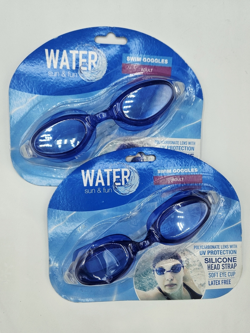 NWT Walgreens Adult Size Swim Goggles in Blue Set of 2 Pairs